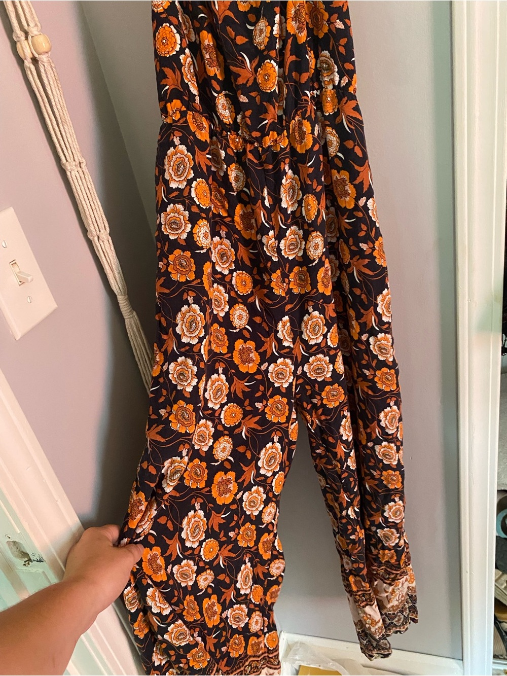 Floral Wide-Leg Jumpsuit in Black and Orange